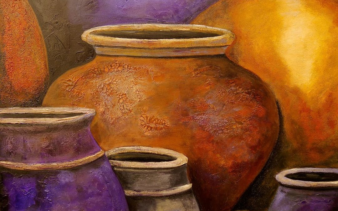 Stilleven aardewerk potten paars